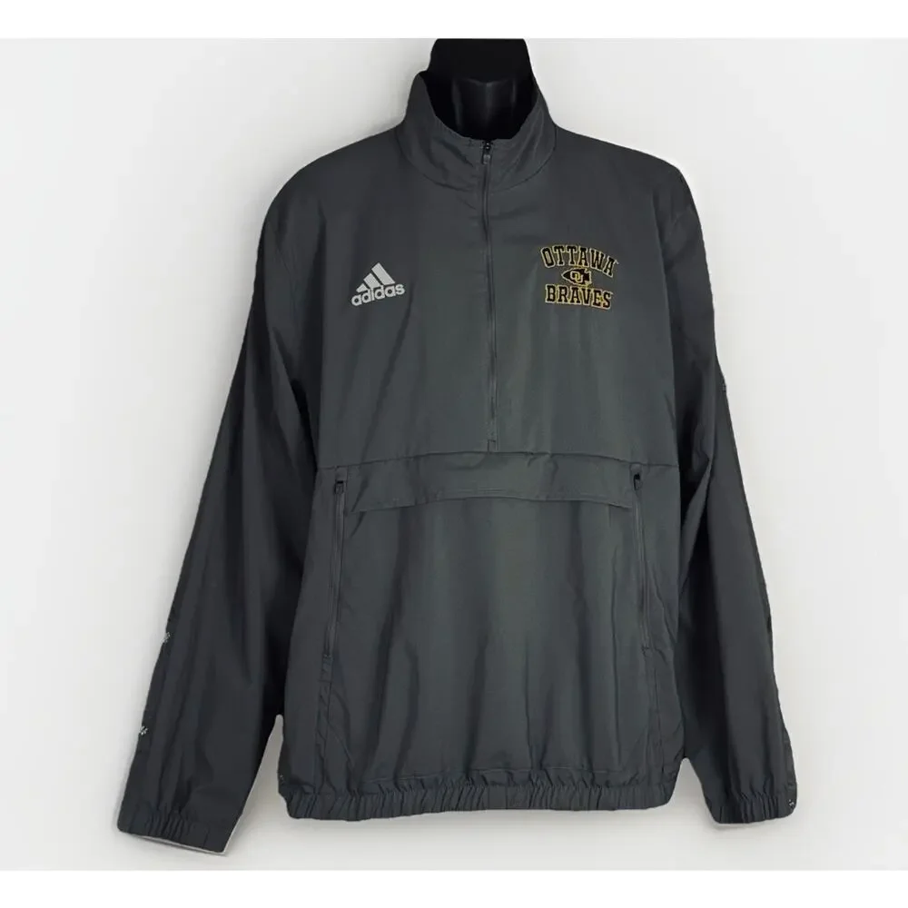 Ottawa‎ Braves KS Adidas Half Zip Medium Gray Pullover Anorak Windbreaker Jacket